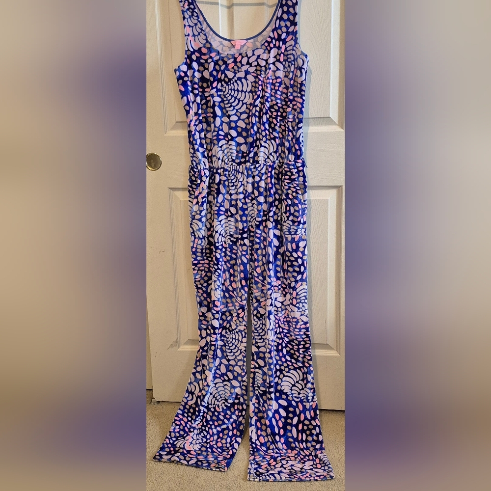 Lilly Pulitzer Nena Jumpsuit Beckon Blue Sparkling Velour
